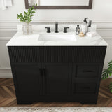 Bathroom Vanity Set, Fluted Cabinet, 3 Faucet Holes, Sink Included - Black