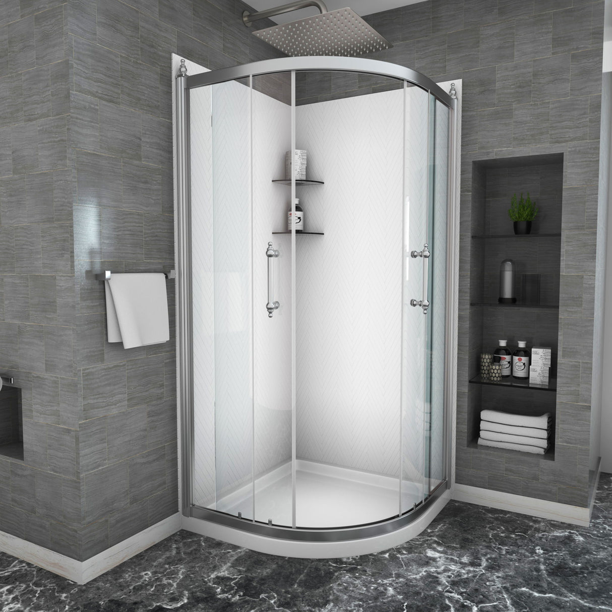 Framed Tub Shower Enclosure With Clear Tempered Glass