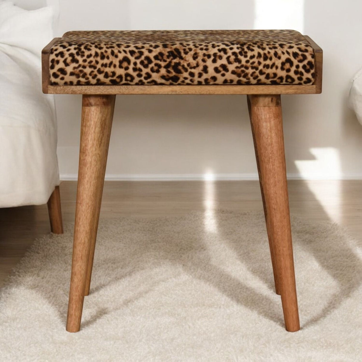 Leopard Tray Style Footstool - Brown Oak