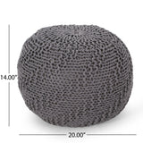 Hazel - Modern Knitted Cotton Yarn Round Pouf With Eco Friendly Pet Fibers - Dark Gray