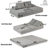 Multifunctional Convertible Sofa Bed With 2 Tumbler Backrests And 2 Pillows, Deep Seat Couch