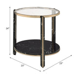 Thistle - End Table - Clear Glass, Faux Black Marble Top & Champagne