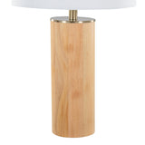 Cylinder - Ash 27" Wood Table Lamp - Ash Wood, Antique Brass, And White Linen