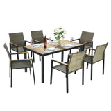 All Weather 7 Piece Patio Dining Table Set With Umbrella Hole - Brown / Gray