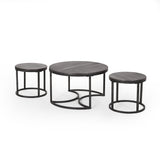 Icebergs - 3 Piece Coffee Table Set With Wood Top And Iron Base - Black / Gray