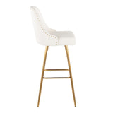 Studded - Marcel Fixed-Height Barstool (Set of 2) - Gold Metal