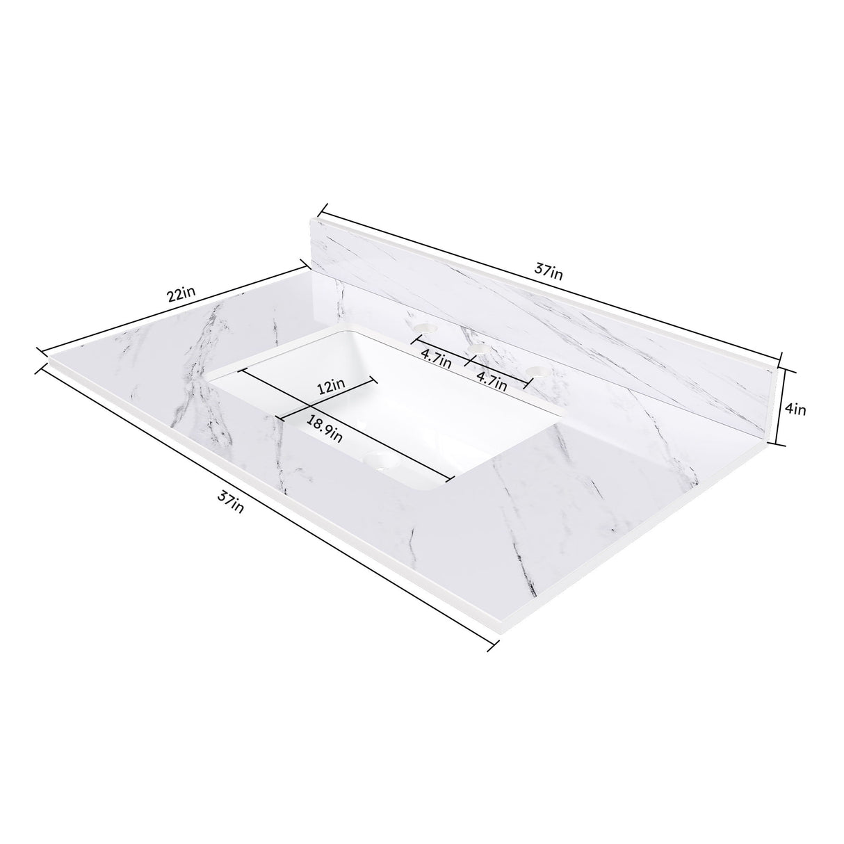 Bianco Carrara Venato Elegant Marble Vanity Top, Bathroom Vanity With Undermount Sink, Sintered Stone