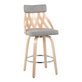 York - Mid-Century Modern Counter Stool - Natural Wood And Light Gray Fabric With Chrome Footrest