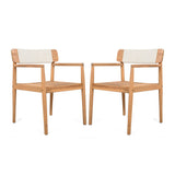 Creative Braided Acacia Wood Outdoor Dining Table And Chairs With Armrests (Set of 2) - Teak / White