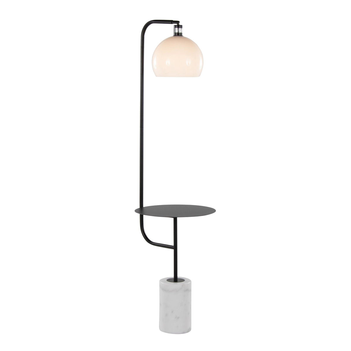 Symbol - Metal Floor Lamp with Side Table - Black Metal, White Marble, White Glass