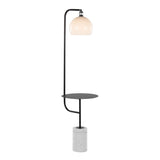 Symbol - Metal Floor Lamp with Side Table - Black Metal, White Marble, White Glass