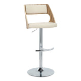 Cecina - Adjustable Barstool With Swivel And Rounded T Footrest (Set of 2) - Chrome Metal, Zebra Wood, And Cream Faux Leather