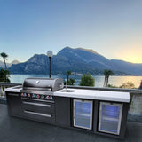 Mont Alpi Black Series 11 Ft Natural Gas Outdoor Kitchen Island w/ Side Burner, Beverage Center, & Fridge - MAi805-BSSBEVFC