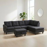 L - Shaped 3 Piece Sectional Sofa With Chaise, Storage Ottoman & Cup Holders