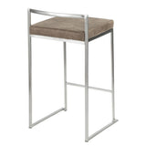 Fuji - 26" Stackable Counter Stool (Set of 3) - Stainless Steel With Brown Cowboy Fabric Cushion