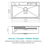 33" Stainless Steel Single Bowl Kitchen Sink With Waterfall Flow