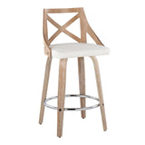 Charlotte - Fixed-Height Counter Stool (Set of 2) - Whitewashed Wood, White Faux Leather, Chrome Metal
