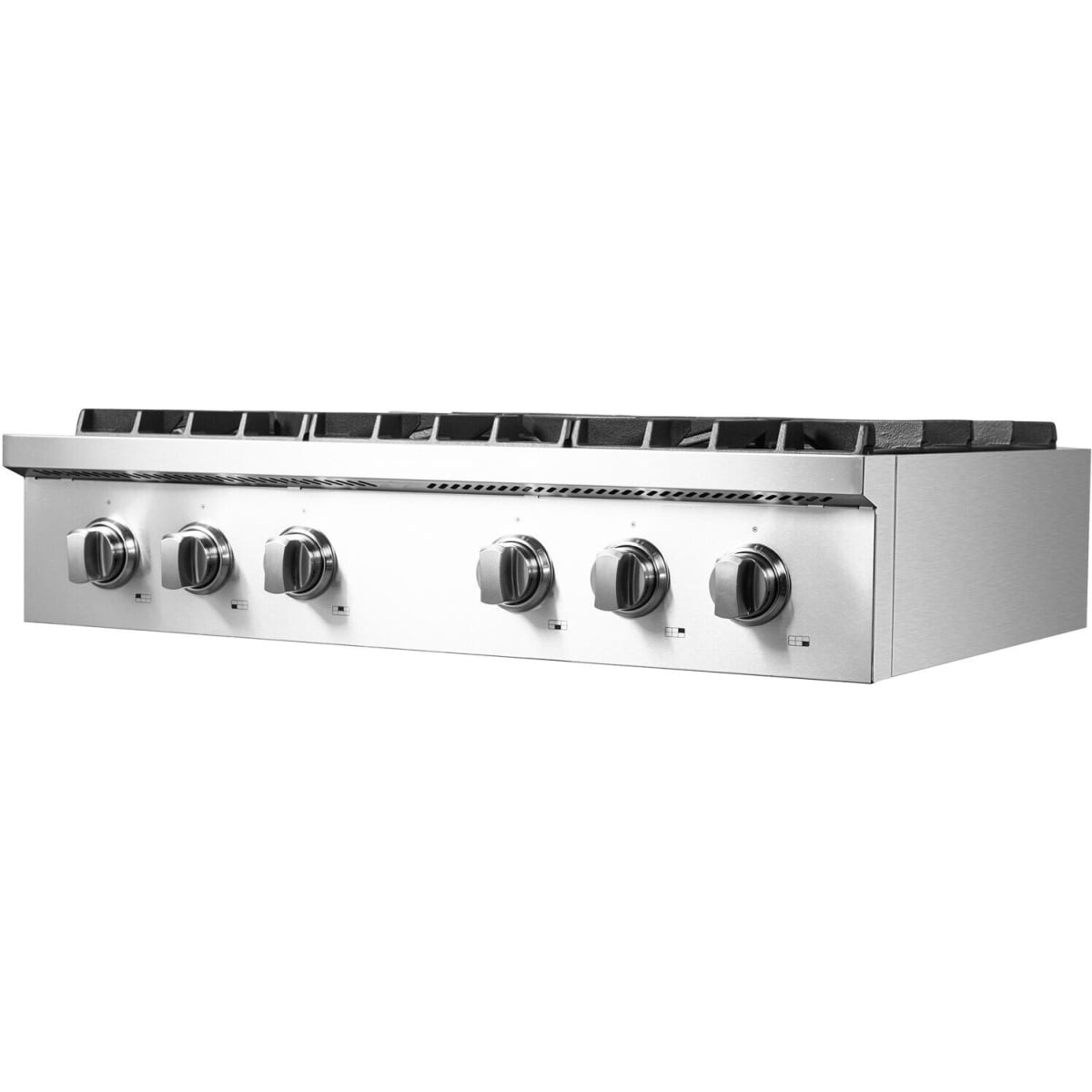 Forno Cossato FCTGS573736 36 Inch Gas Rangetop with 6 Sealed Burners, 83,000 Total BTUs, Continuous Cast Iron Grates, 430 Stainless Steel, Zinc Control Knobs, Auto-Ignition, Griddle, Wok-Ring and LP Conversion Kit Included: 36 Inch