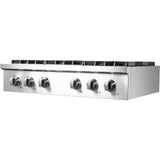 Forno Cossato FCTGS573736 36 Inch Gas Rangetop with 6 Sealed Burners, 83,000 Total BTUs, Continuous Cast Iron Grates, 430 Stainless Steel, Zinc Control Knobs, Auto-Ignition, Griddle, Wok-Ring and LP Conversion Kit Included: 36 Inch