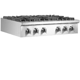 Forno Cossato FCTGS573736 36 Inch Gas Rangetop with 6 Sealed Burners, 83,000 Total BTUs, Continuous Cast Iron Grates, 430 Stainless Steel, Zinc Control Knobs, Auto-Ignition, Griddle, Wok-Ring and LP Conversion Kit Included: 36 Inch