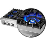 Forno Cossato FCTGS573736 36 Inch Gas Rangetop with 6 Sealed Burners, 83,000 Total BTUs, Continuous Cast Iron Grates, 430 Stainless Steel, Zinc Control Knobs, Auto-Ignition, Griddle, Wok-Ring and LP Conversion Kit Included: 36 Inch