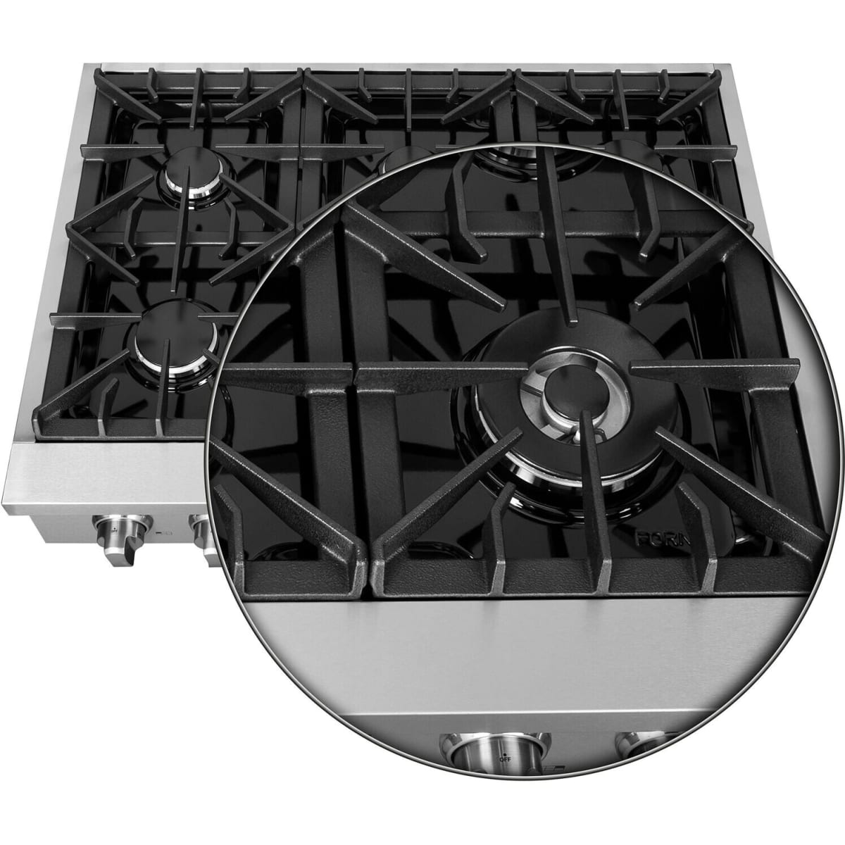 Forno Cossato FCTGS573736 36 Inch Gas Rangetop with 6 Sealed Burners, 83,000 Total BTUs, Continuous Cast Iron Grates, 430 Stainless Steel, Zinc Control Knobs, Auto-Ignition, Griddle, Wok-Ring and LP Conversion Kit Included: 36 Inch