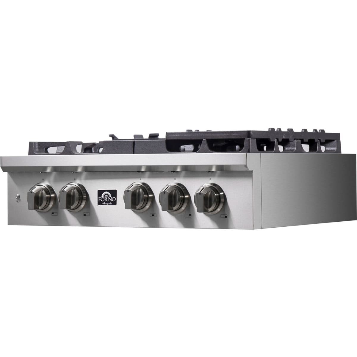 Forno Spezia FCTGS575130 30 Inch Gas Rangetop with 5 Defendi Italian Sealed Burners, 100,000 BTUs, Continuous Cast Iron Grates, Auto-Ignition, LED Light Zinc Control Knobs, Wok Ring, Griddle and LP Conversion Kit Included: 30 Inch