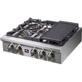 Forno Spezia FCTGS575130 30 Inch Gas Rangetop with 5 Defendi Italian Sealed Burners, 100,000 BTUs, Continuous Cast Iron Grates, Auto-Ignition, LED Light Zinc Control Knobs, Wok Ring, Griddle and LP Conversion Kit Included: 30 Inch