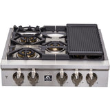 Forno Spezia FCTGS575130 30 Inch Gas Rangetop with 5 Defendi Italian Sealed Burners, 100,000 BTUs, Continuous Cast Iron Grates, Auto-Ignition, LED Light Zinc Control Knobs, Wok Ring, Griddle and LP Conversion Kit Included: 30 Inch