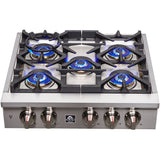 Forno Spezia FCTGS575130 30 Inch Gas Rangetop with 5 Defendi Italian Sealed Burners, 100,000 BTUs, Continuous Cast Iron Grates, Auto-Ignition, LED Light Zinc Control Knobs, Wok Ring, Griddle and LP Conversion Kit Included: 30 Inch
