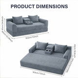 Soft Striped Convertible Sofa Bed, Dual Use Lounge Couch With Cup Holders And Pillows