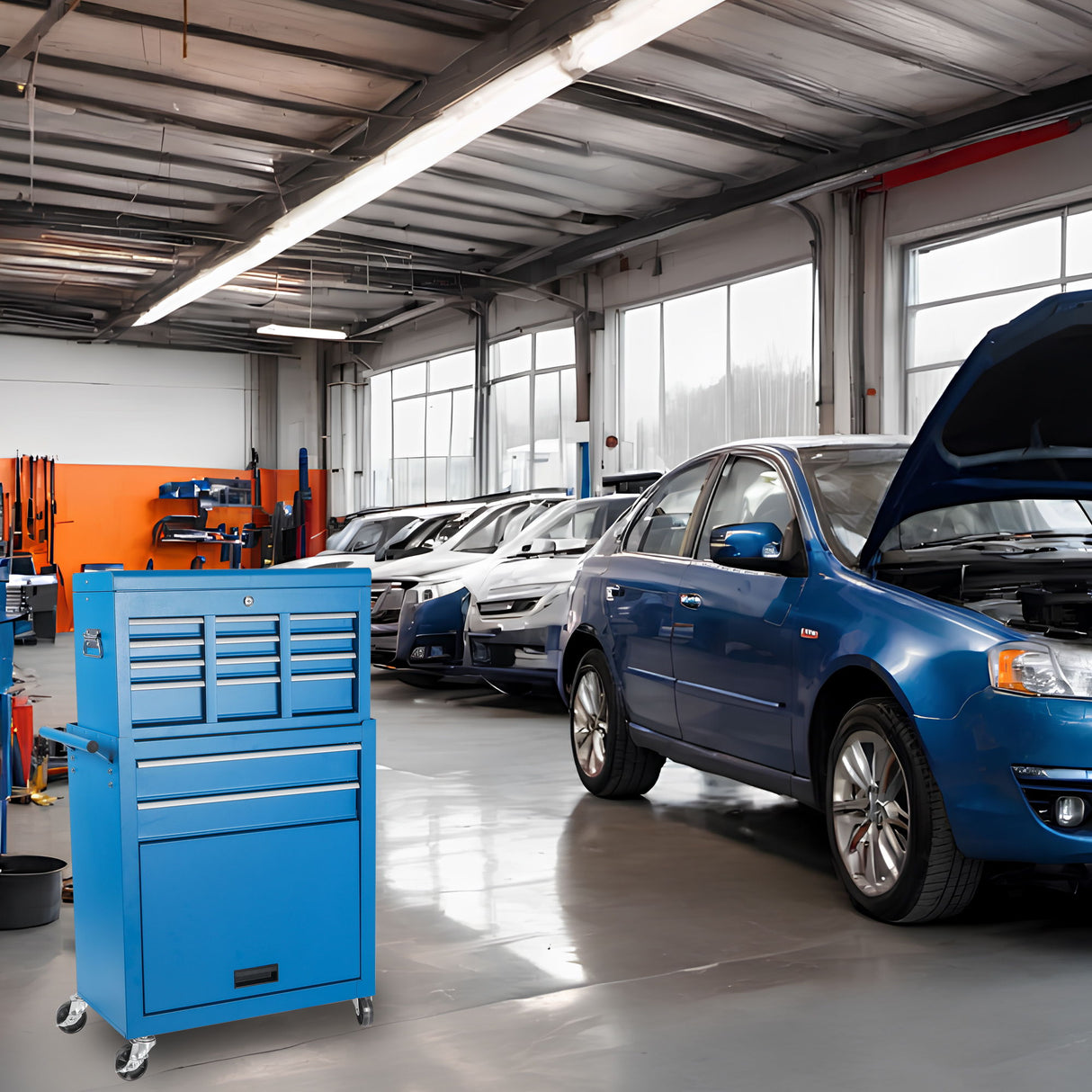 8 Drawer Rolling Tool Chest With 2 In 1 Detachable Top Box, Lockable Wheels