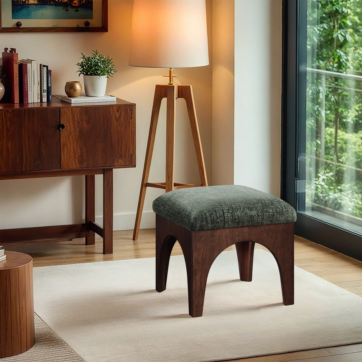 Lawson - Chenille Fabric Upholstered Ottoman - Walnut Base