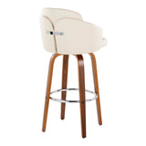 Dahlia - Contemporary Fixed-Height Barstool (Set of 2) - Walnut Wood, Chrome Footrest