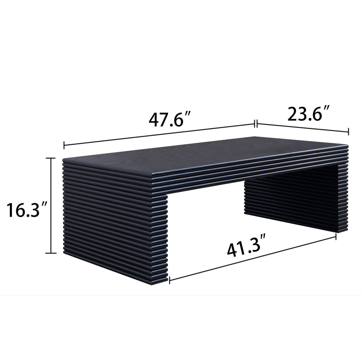 Modern Ribbed Coffee Table, Rectangular Low Profile Center Table For Living Room - Black