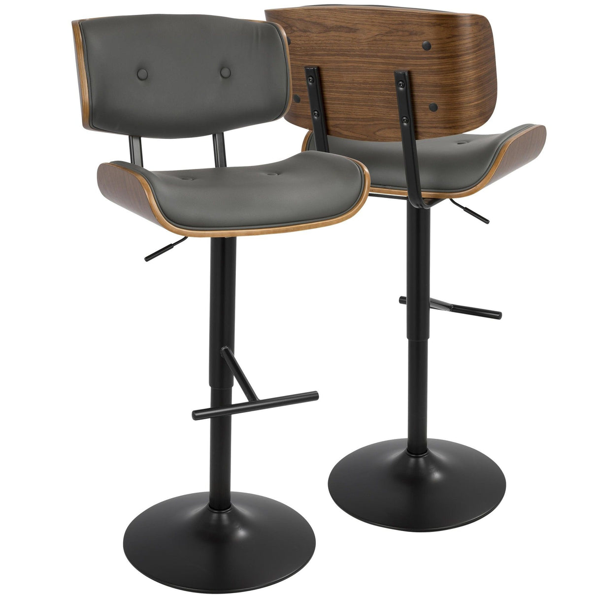 Lombardi - Adjustable Barstool - Walnut With Gray Faux Leather