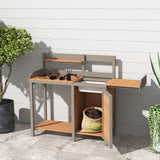 Outdoor Potting - Bench, Workstation Table With Cabinet For Backyard Garden Supplies - Brown / Gray