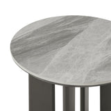 Ciela - Outdoor Round Sintered Stone Side Table With Pedestal Aluminum Base - Dark Bronze