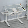 38.18" Hand Crank Adjustable Drafting Table Drawing Desk With 2 Metal Drawers With Stool