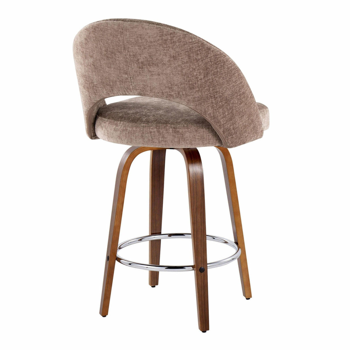 Renee - Upholstered Fixed-Height Barstool (Set of 2) - Walnut Wood, Chrome Metal