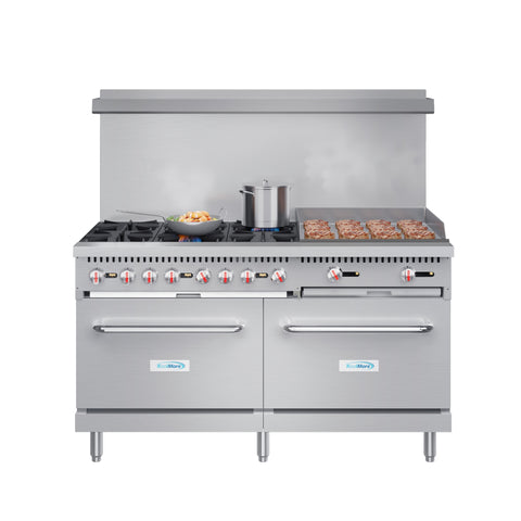 60 in. 6 Burner Commercial Natural Gas Range with 24 in. Griddle in Stainless-Steel (KM-CRG60-NG)