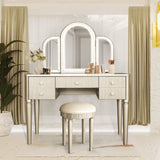Mirrored Makeup Vanity Table Set With Adjustable Lighting And Storage