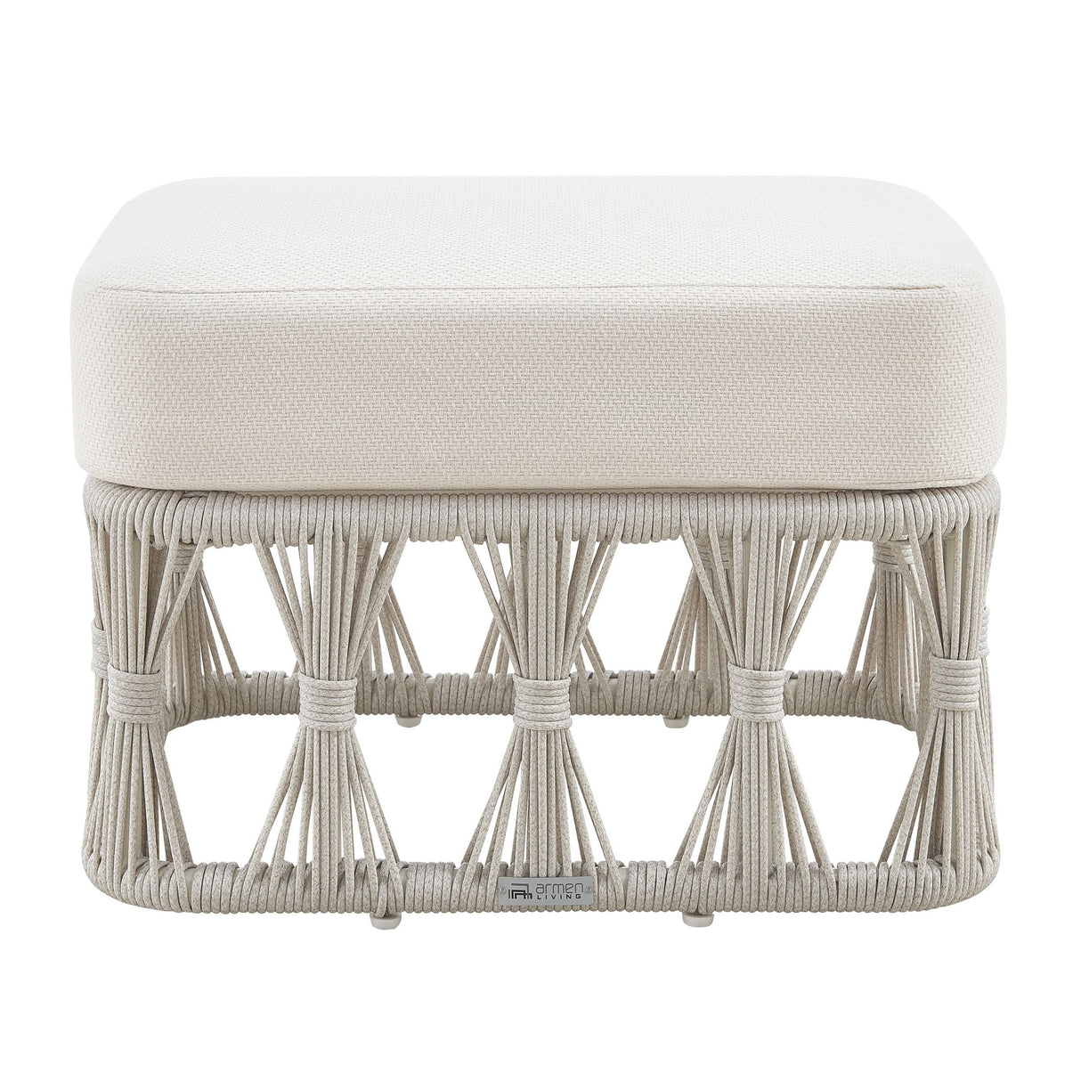 Breeze - Cream Metal Outdoor Ottoman With Cushions - Pearl