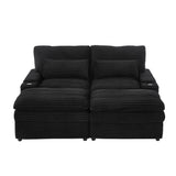 Convertible Loveseat Sofa With Storage, USB Ports, Cup Holders - Black