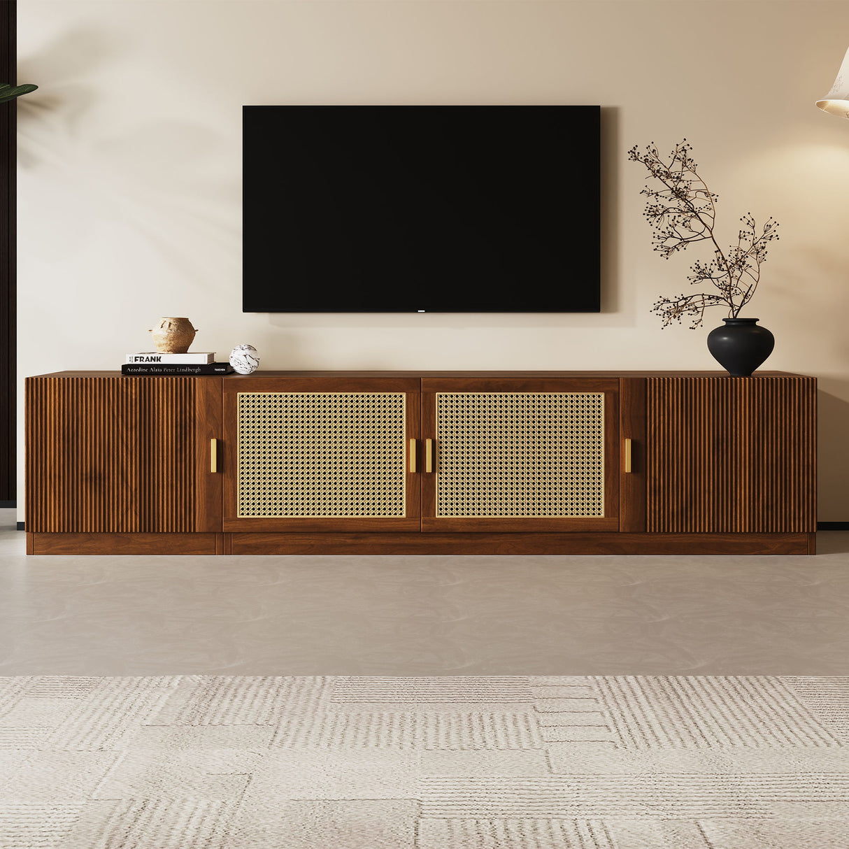 TV Stand, Media Console With Adjustable Shelves - Walnut