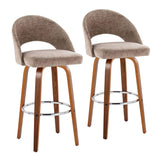 Renee - Upholstered Fixed-Height Barstool (Set of 2) - Walnut Wood, Chrome Metal