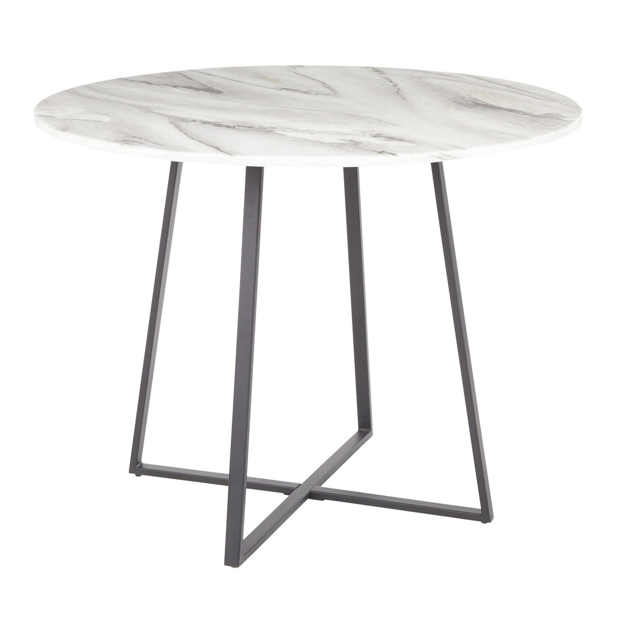 Cosmo - Fabrico Contemporary 5 Piece Dining Room Set - Black Metal, White Marble Tabletop And Blue Fabric