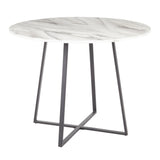 Cosmo - Fabrico Contemporary 5 Piece Dining Room Set - Black Metal, White Marble Tabletop And Blue Fabric