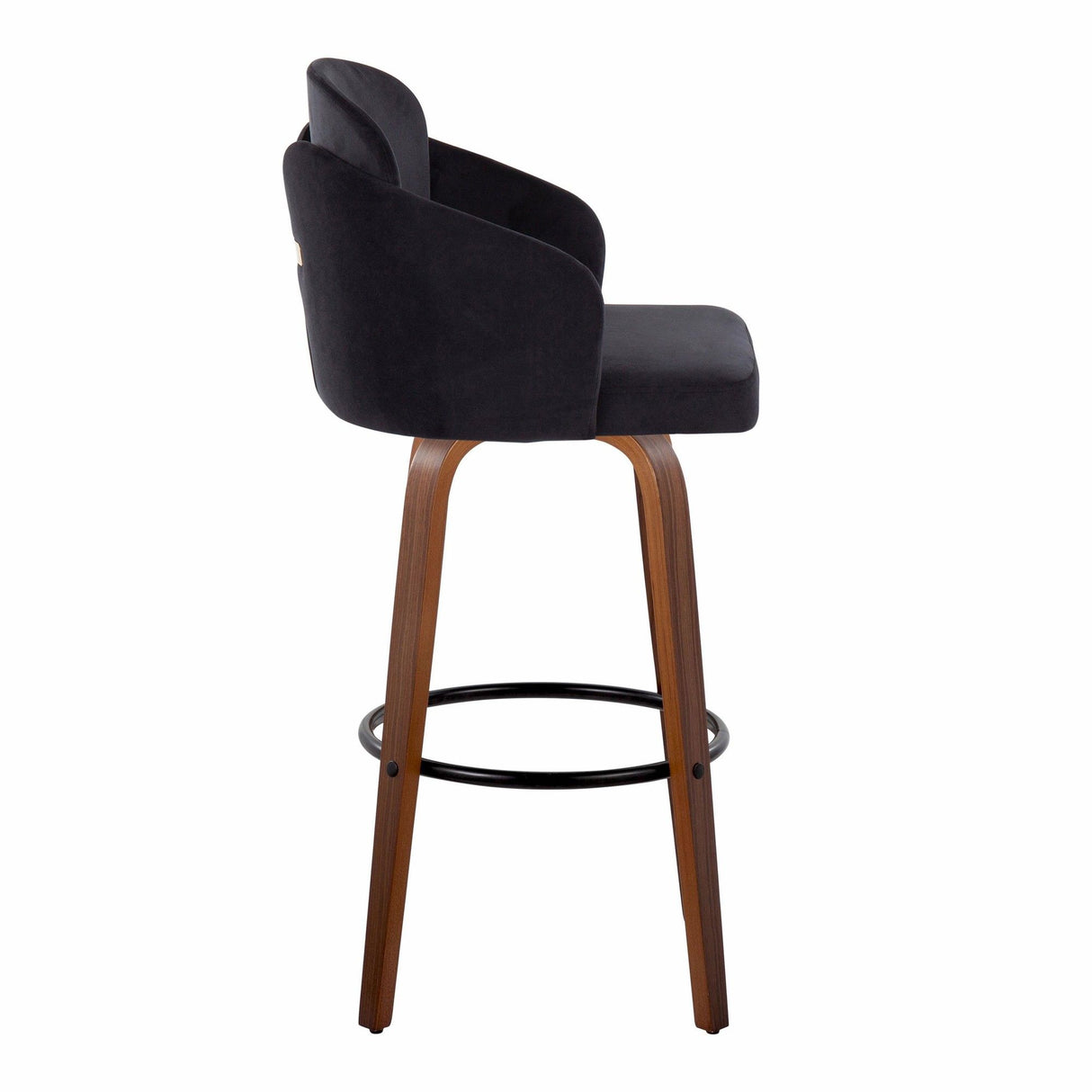 Dahlia - Fixed-Height Barstool (Set of 2) - Walnut Wood, Black Metal Footrest