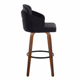 Dahlia - Fixed-Height Barstool (Set of 2) - Walnut Wood, Black Metal Footrest